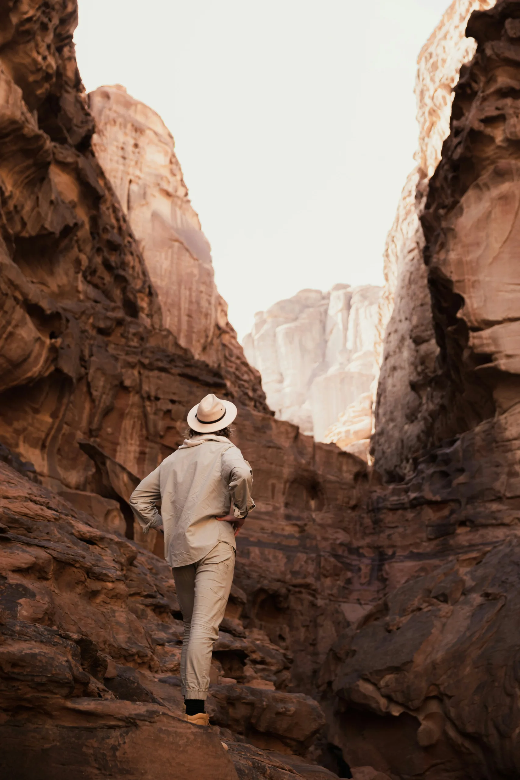 A person trying to navigate through a challenging valley, contemplating their next steps.